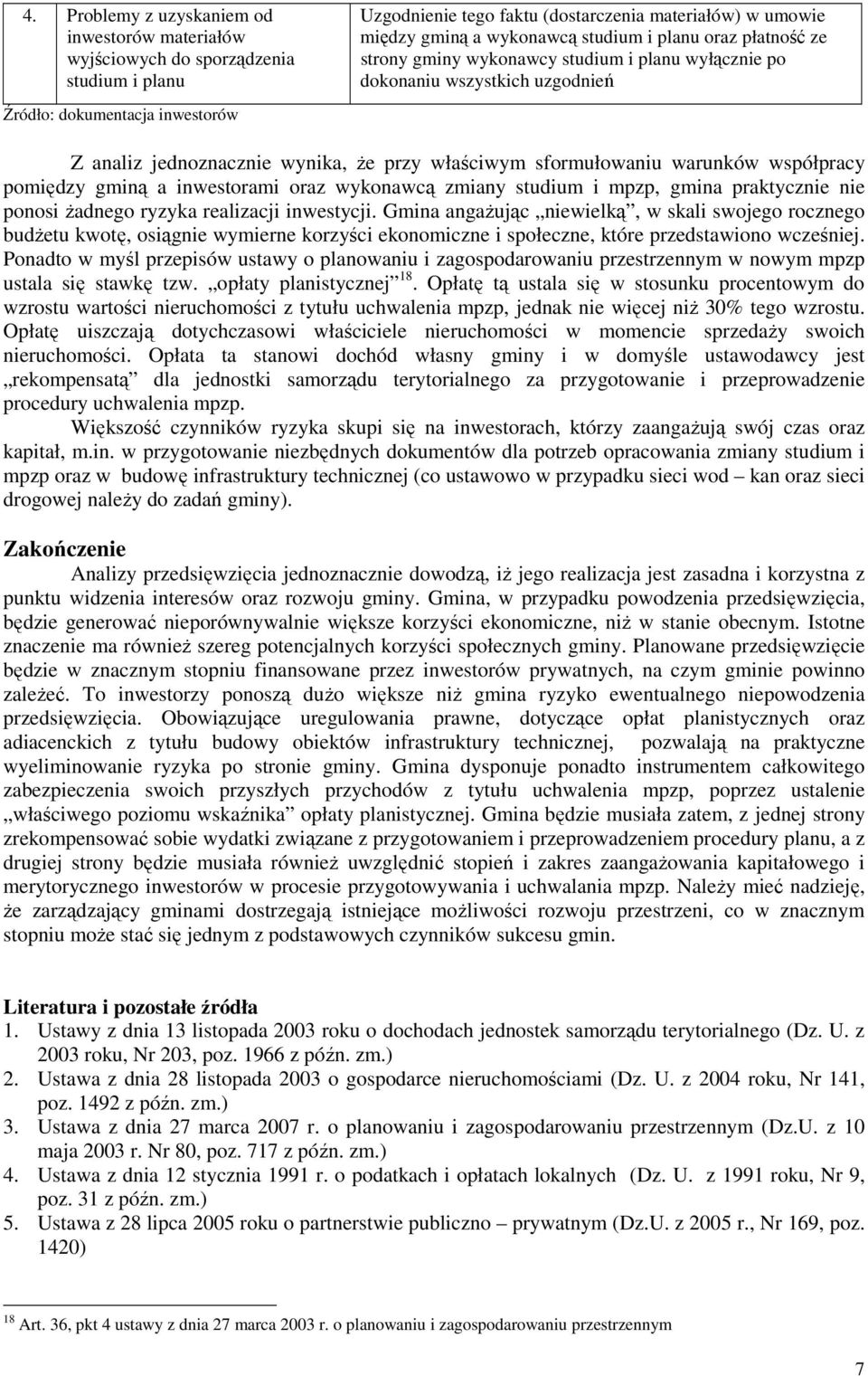współpracy pomiędzy gminą a inwestorami oraz wykonawcą zmiany studium i mpzp, gmina praktycznie nie ponosi Ŝadnego ryzyka realizacji inwestycji.