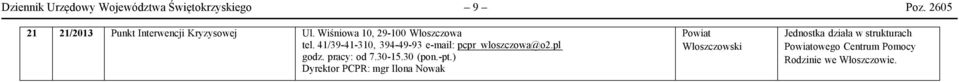 41/39-41-310, 394-49-93 e-mail: pcpr_wloszczowa@o2.pl godz. pracy: od 7.30-15.