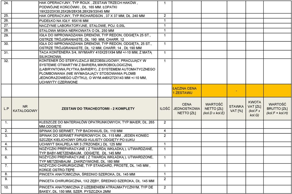 IGŁA DO WPROWADZANIA DRENÓW, TYP REDON, ODGIĘTA, 5 ST., OSTRZE TRÓJGRANIASTE, DŁ., CHARR. 4, DŁ 90 3. TACA KONTENERA 3/4, WYMIARY 40X5X94 +/0, Z MATĄ 3.