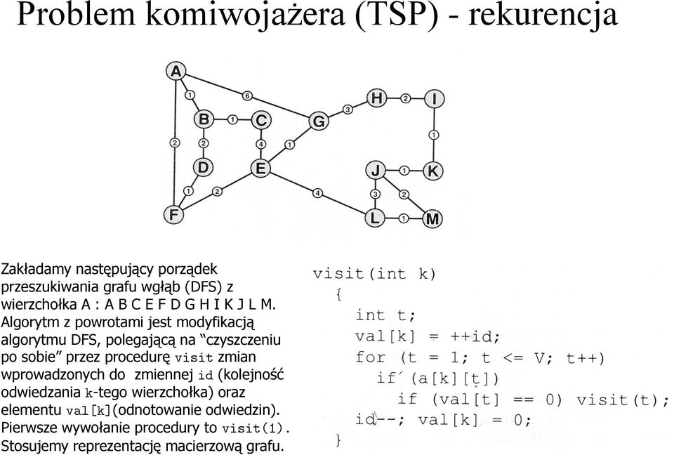 Algorytm z powrotami jest modyfikacją algorytmu DFS, polegającą na czyszczeniu po sobie przez procedurę visit zmian