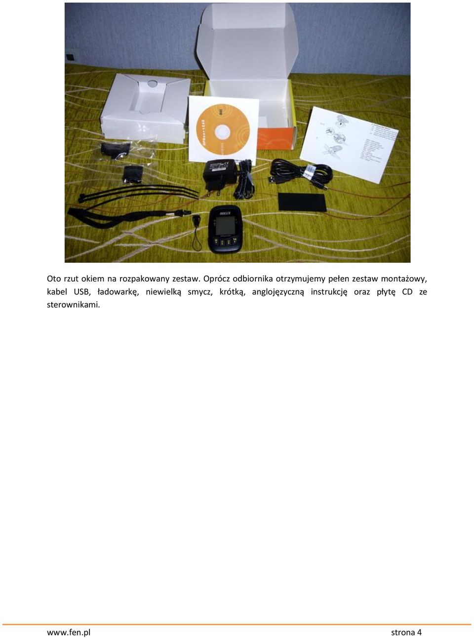 kabel USB, ładowarkę, niewielką smycz, krótką,