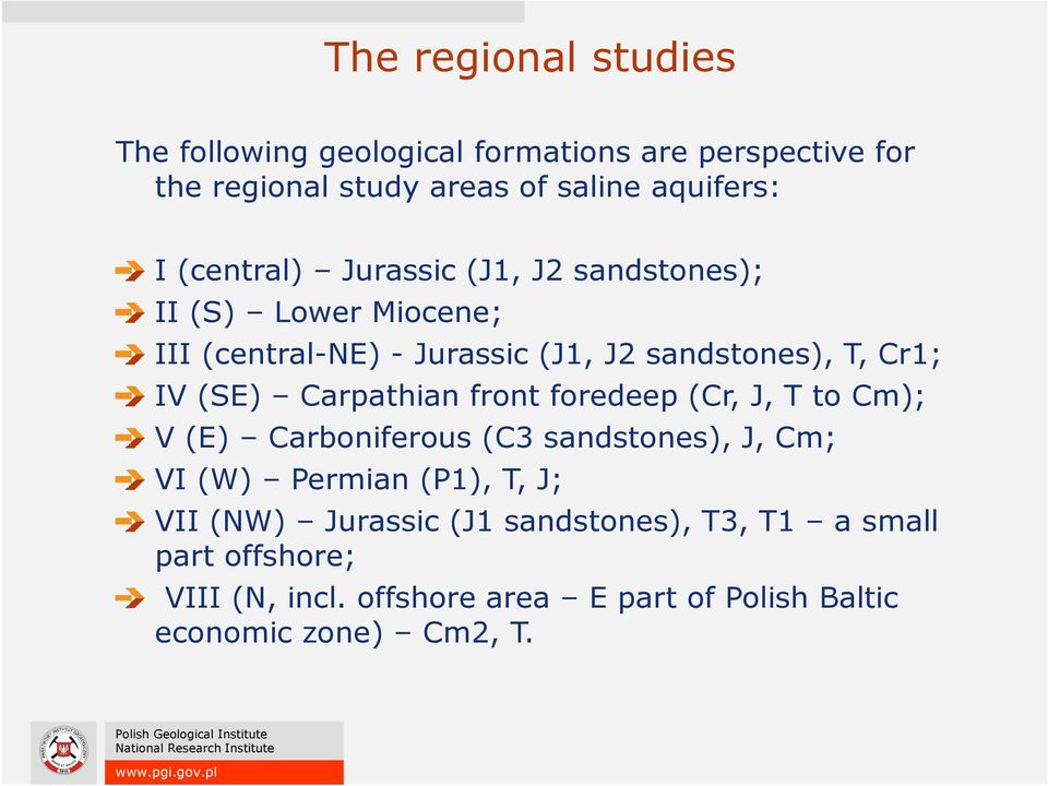 Carpathian front foredeep (Cr, J, T to Cm); V (E) Carboniferous (C3 sandstones), J, Cm; VI (W) Permian (P1), T, J; VII (NW)