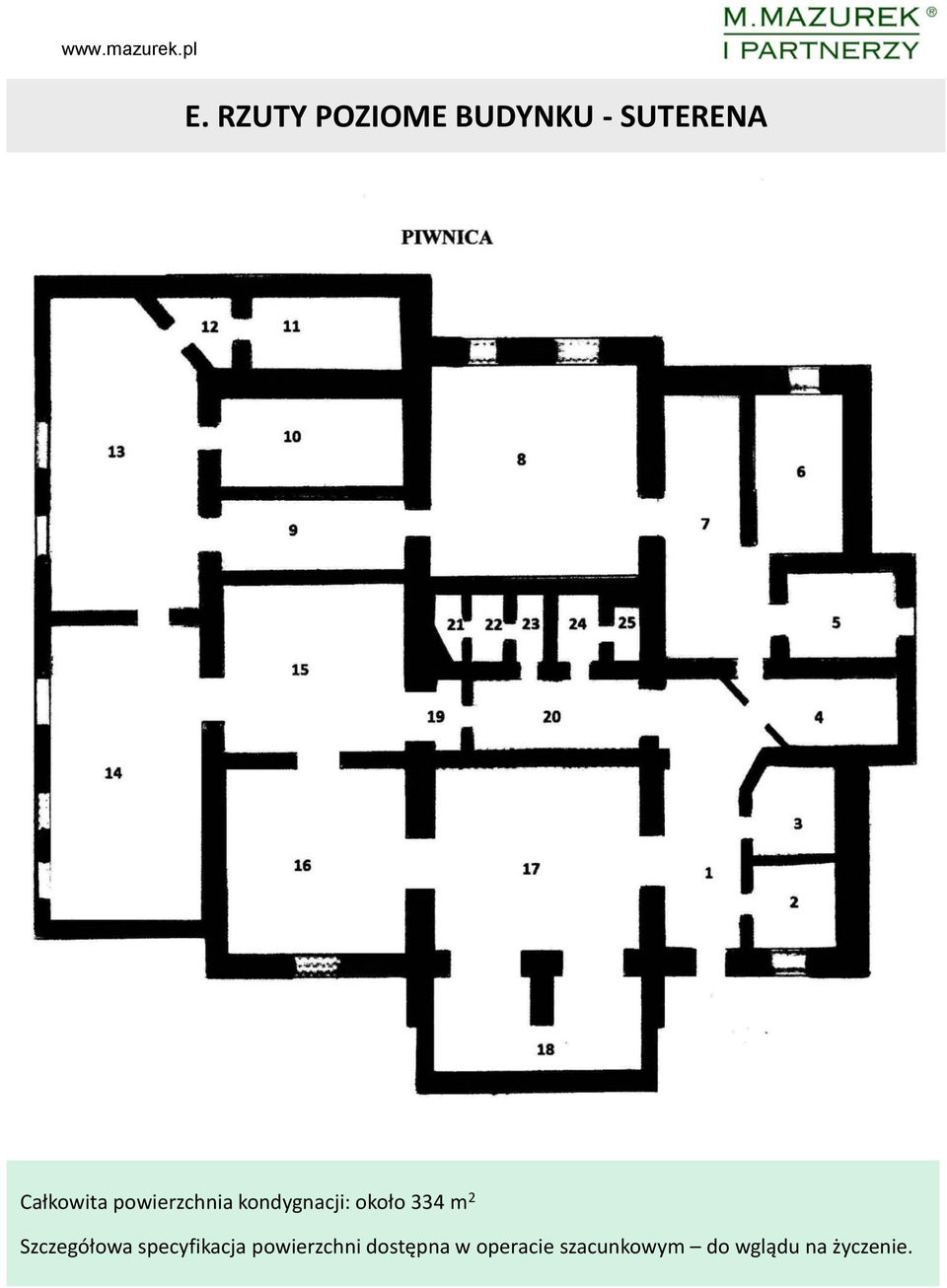 334 m 2 Szczegółowa specyfikacja powierzchni