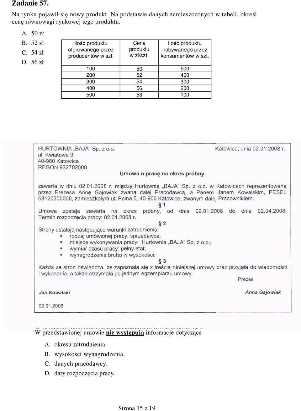 56 zł Ilość produktu oferowanego przez producentów w szt. Cena produktu w zł/szt. Ilość produktu nabywanego przez konsumentów w szt.