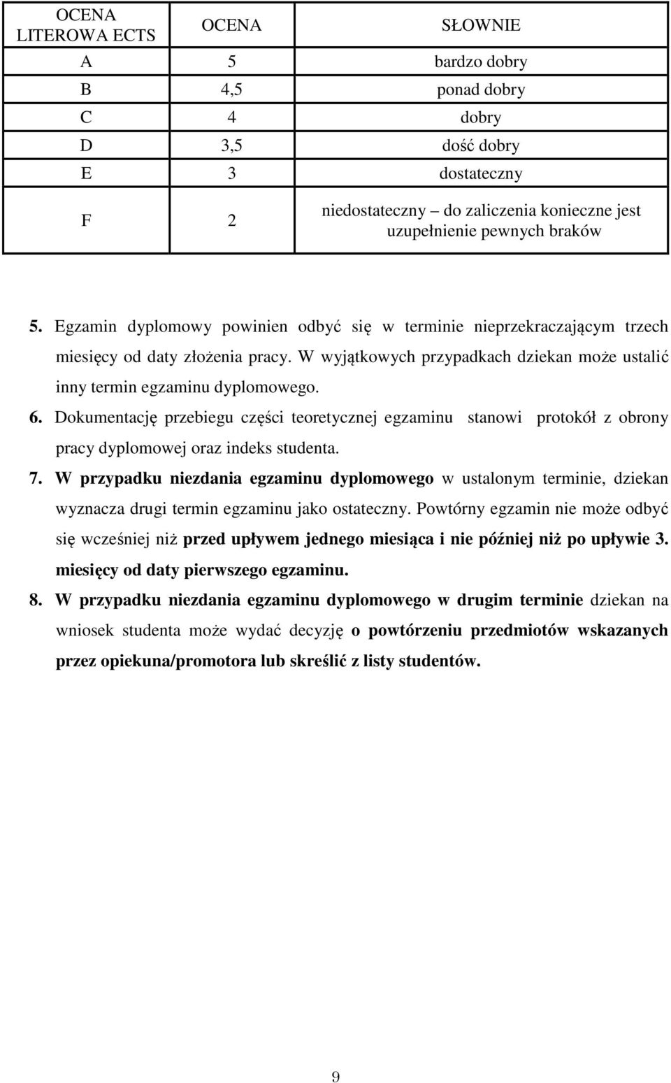 Dokumentację przebiegu części teoretycznej egzaminu stanowi protokół z obrony pracy dyplomowej oraz indeks studenta. 7.