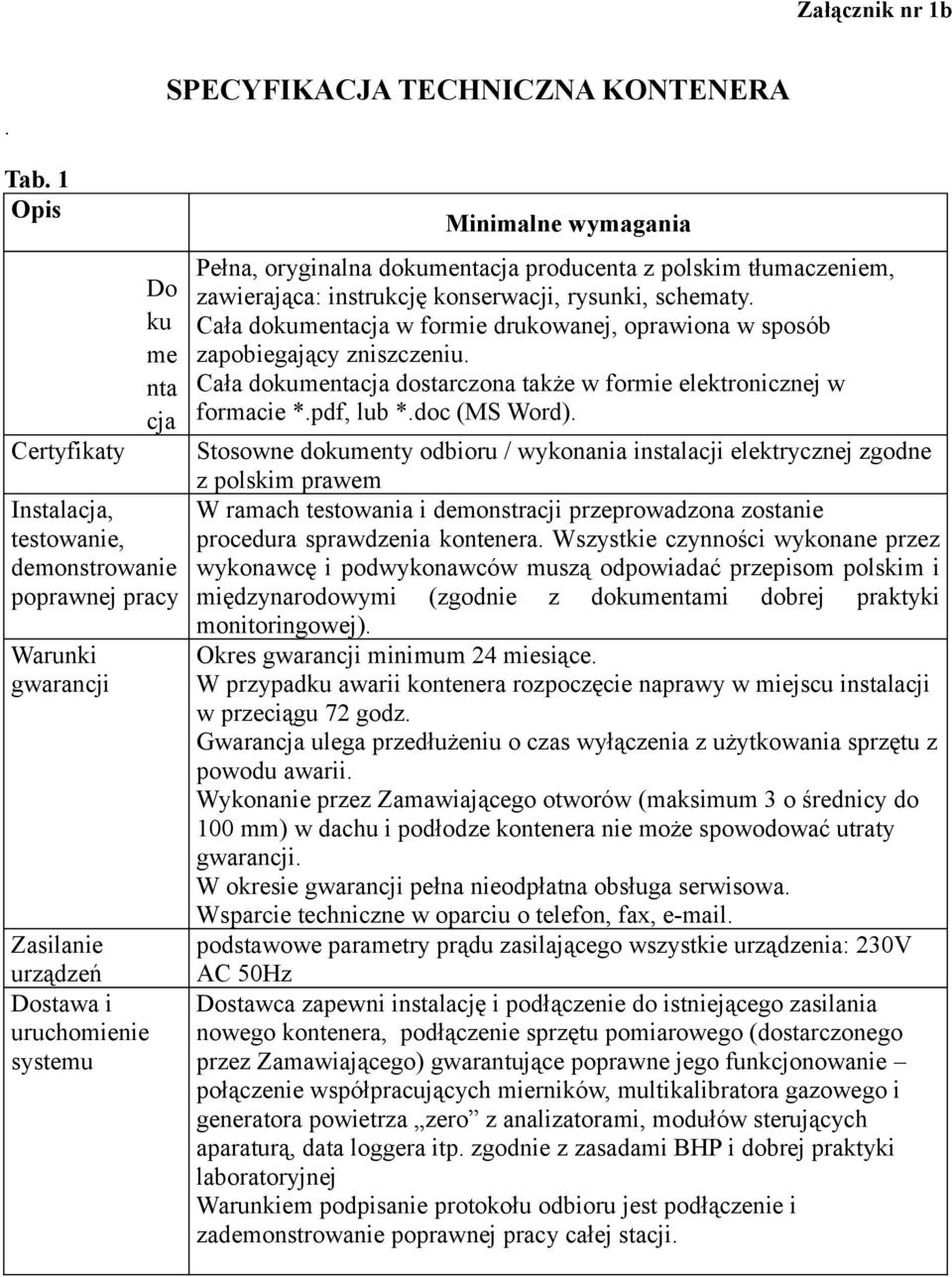 producenta z polskim tłumaczeniem, zawierająca: instrukcję konserwacji, rysunki, schematy. Cała dokumentacja w formie drukowanej, oprawiona w sposób zapobiegający zniszczeniu.