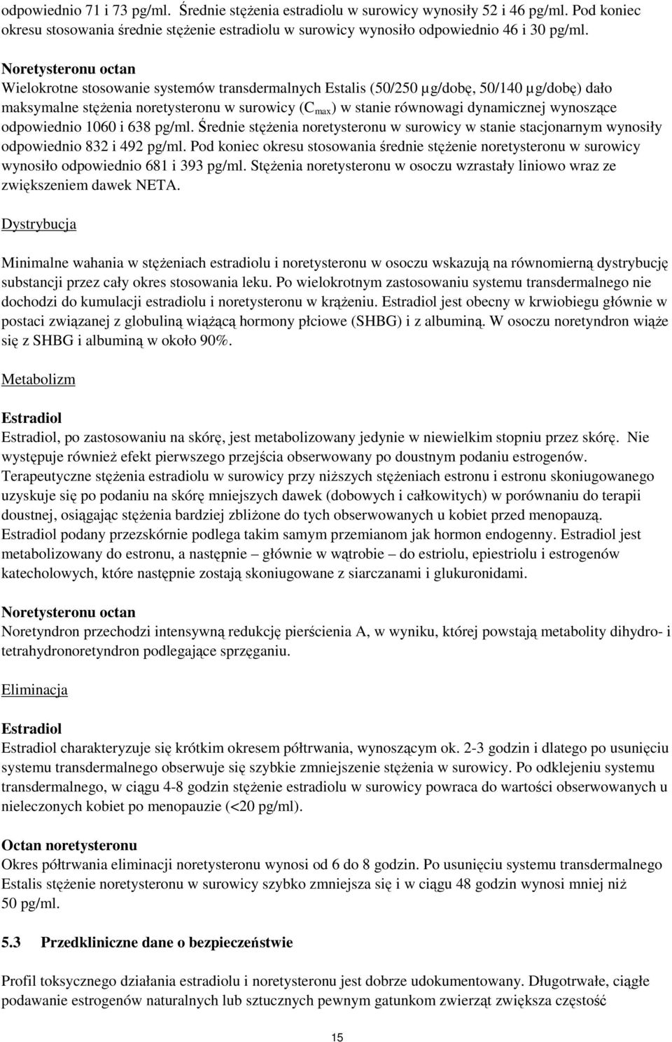 wynoszące odpowiednio 1060 i 638 pg/ml. Średnie stężenia noretysteronu w surowicy w stanie stacjonarnym wynosiły odpowiednio 832 i 492 pg/ml.