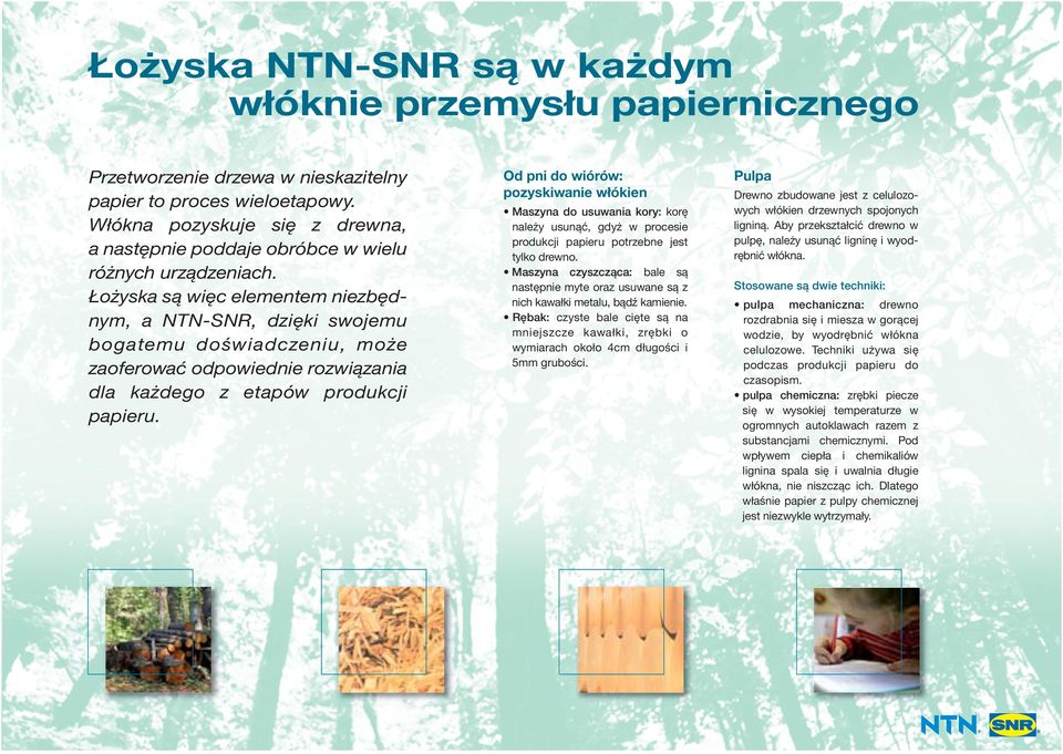 Łożyska są więc elementem niezbędnym, a NTN-SNR, dzięki swojemu bogatemu doświadczeniu, może zaoferować odpowiednie rozwiązania dla każdego z etapów produkcji papieru.