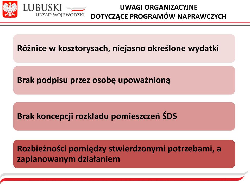 osobę upoważnioną Brak koncepcji rozkładu pomieszczeo ŚDS