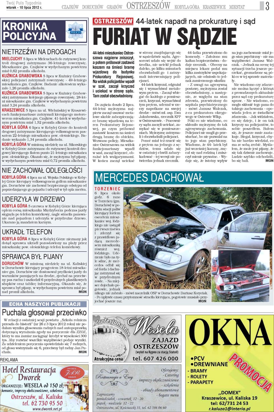 Czajków. Badanie alkotestem wykaza³o 1,26 promila alkoholu. KUŸNICA GRABOWSKA 5 lipca w KuŸnicy Grabowskiej zatrzymano kolejnego pijanego rowerzystê. 28-letni mieszkaniec gm.