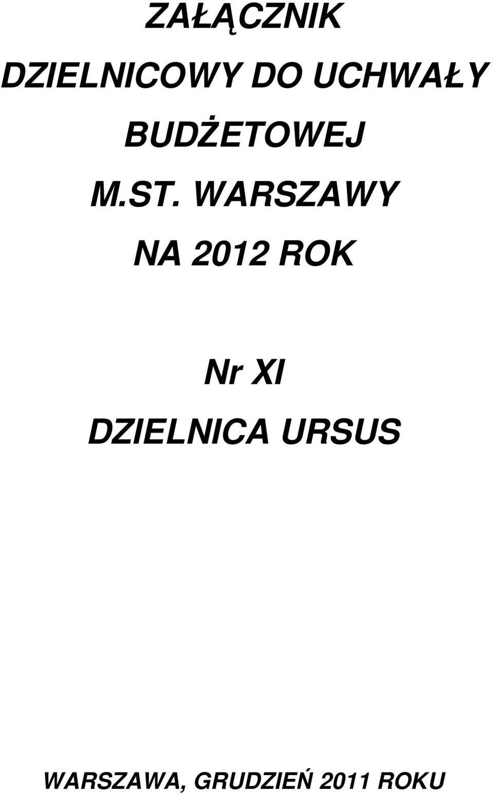 WARSZAWY NA 2012 ROK Nr XI
