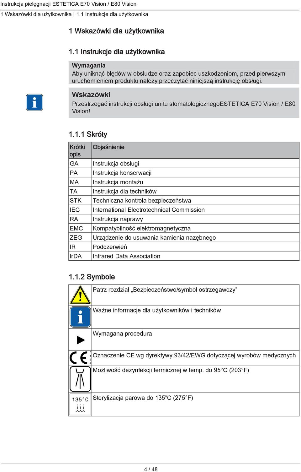 Przestrzegać instrukcji obsługi unitu stomatologicznegoestetica E70 Vision / E80 Vision! 1.
