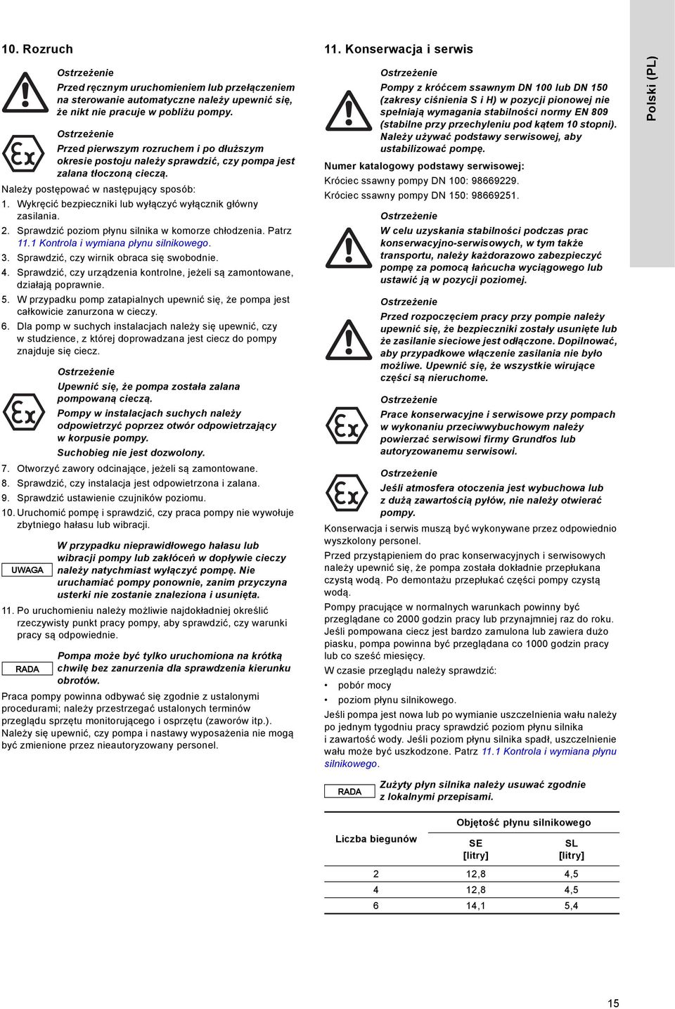 Wykręcić bezpieczniki lub wyłączyć wyłącznik główny zasilania. 2. Sprawdzić poziom płynu silnika w komorze chłodzenia. Patrz 11.1 Kontrola i wymiana płynu silnikowego. 3.