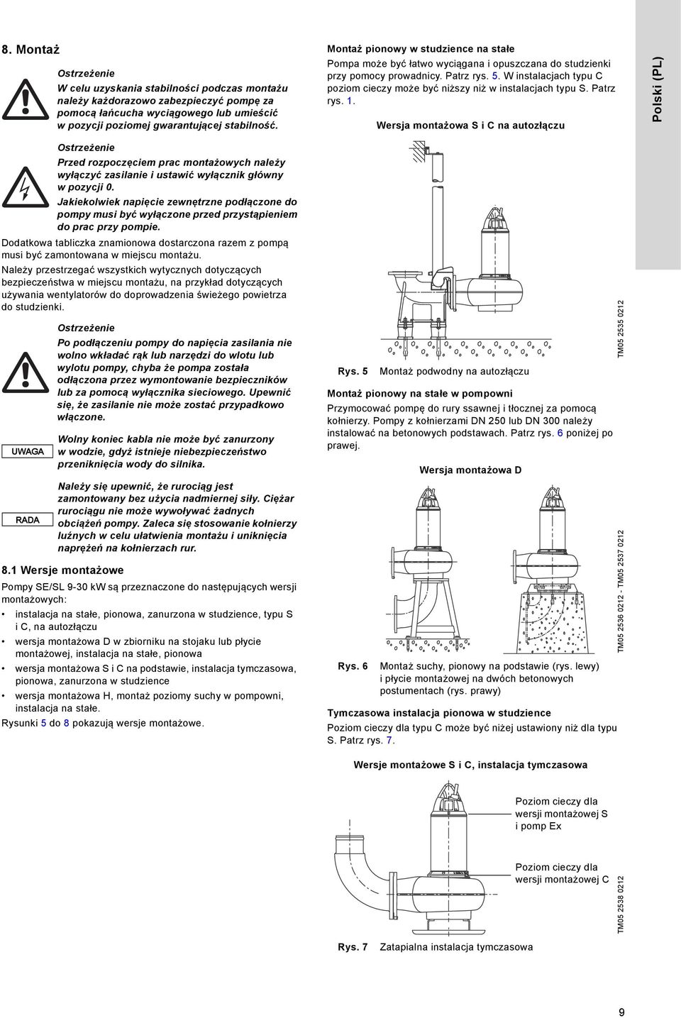 W instalacjach typu C poziom cieczy może być niższy niż w instalacjach typu S. Patrz rys. 1.