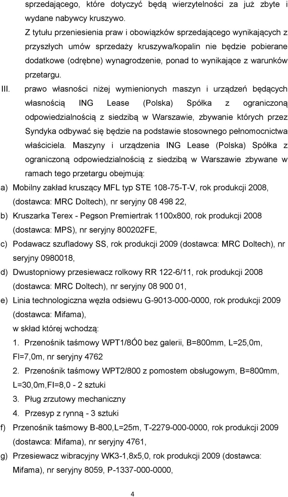 przetargu. III.