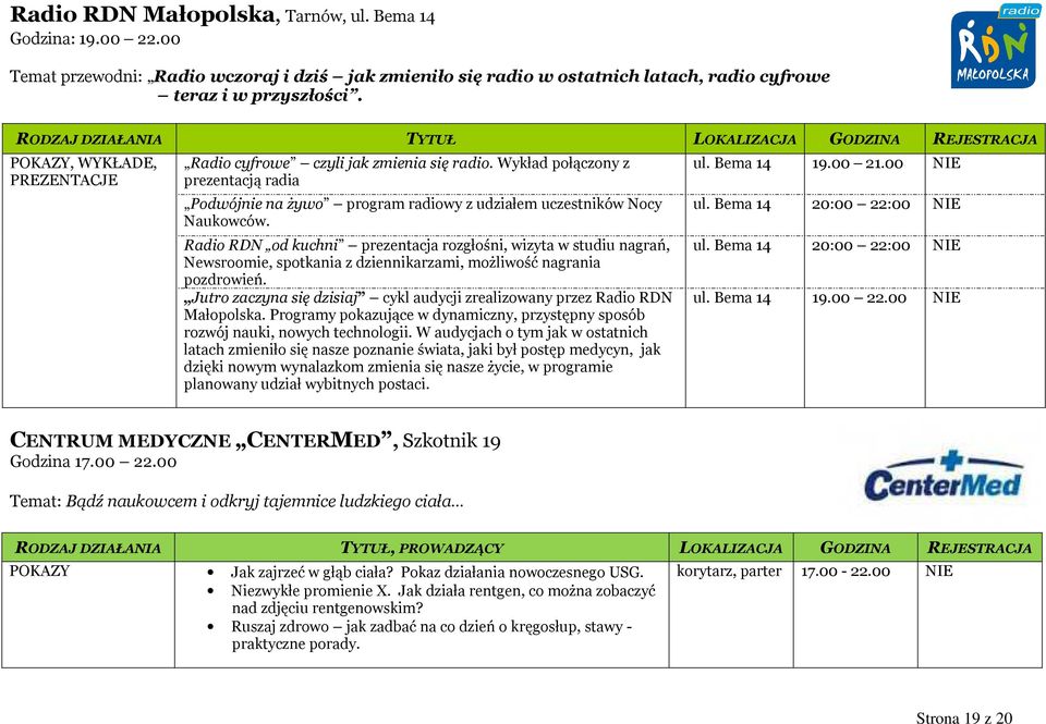 Wykład połączony z prezentacją radia Podwójnie na żywo program radiowy z udziałem uczestników Nocy Naukowców.
