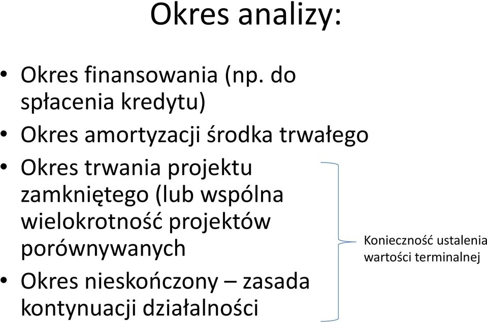 trwania projektu zamkniętego (lub wspólna wielokrotność projektów