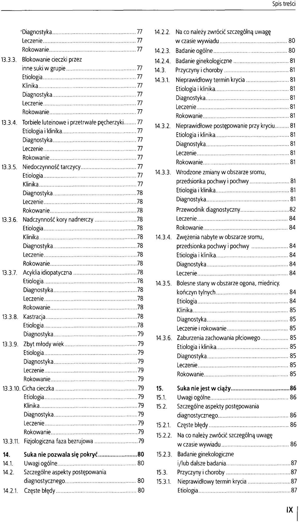 Nadczynność kory nadnerczy 78 Etiologia 78 Klinika 78 Diagnostyka 78 Leczenie 78 Rokowanie 78 13.3.7. Acyklia idiopatyczna 78 Etiologia 78 Diagnostyka 78 Leczenie 78 Rokowanie 78 13.3.8. Kastracja 78 Etiologia 78 Diagnostyka 79 13.