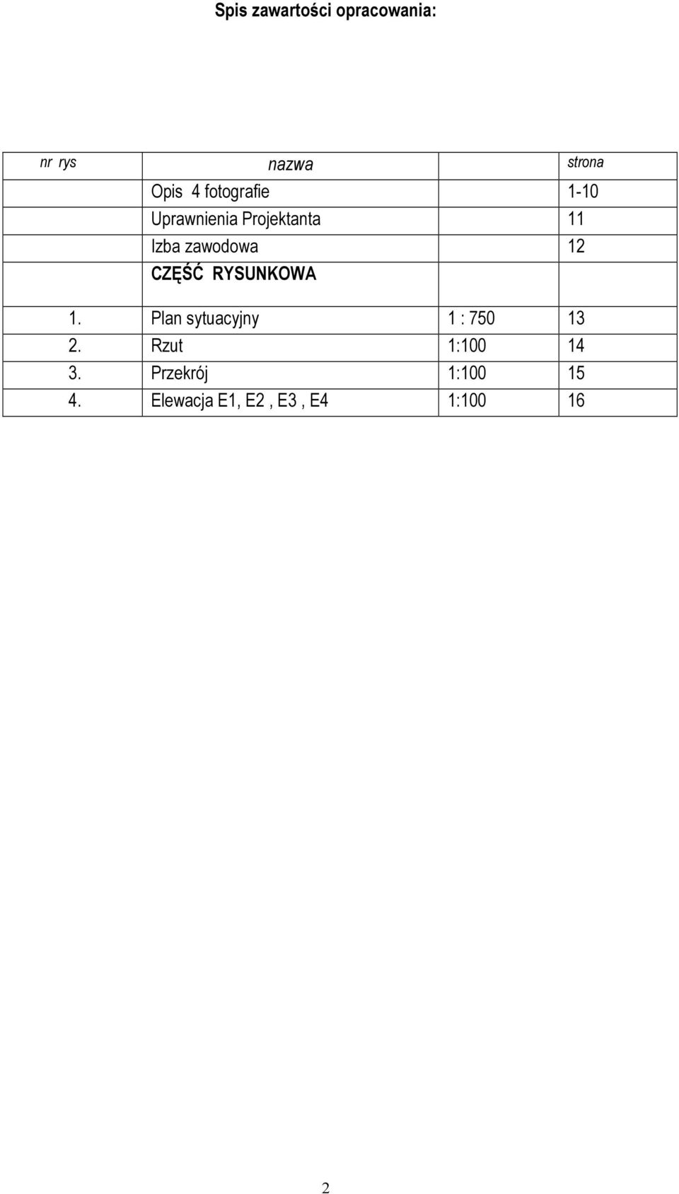 CZĘŚĆ RYSUNKOWA 1. Plan sytuacyjny 1 : 750 13 2.