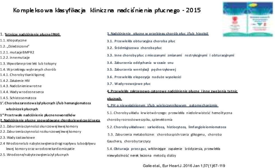 Choroba zarostowa żył płucnych i/lub hemangiomatoza włośniczek płucnych 1 Przetrwałe nadciśnienie płucne noworodków 2. Nadciśnienie płucne spowodowane chorobą lewej części serca 2.1. Zaburzenia czynności skurczowej lewej komory 2.