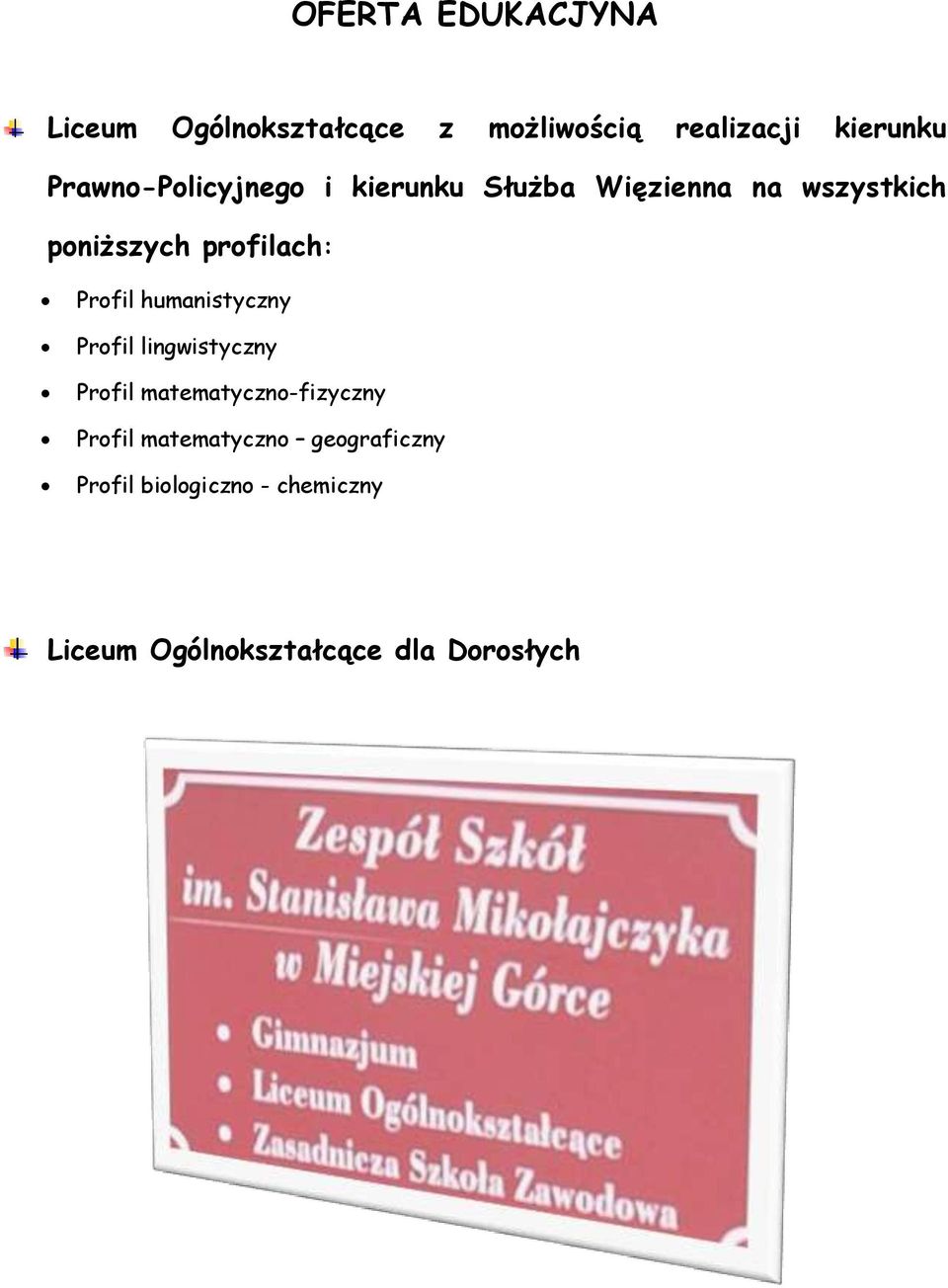 Profil humanistyczny Profil lingwistyczny Profil matematyczno-fizyczny Profil