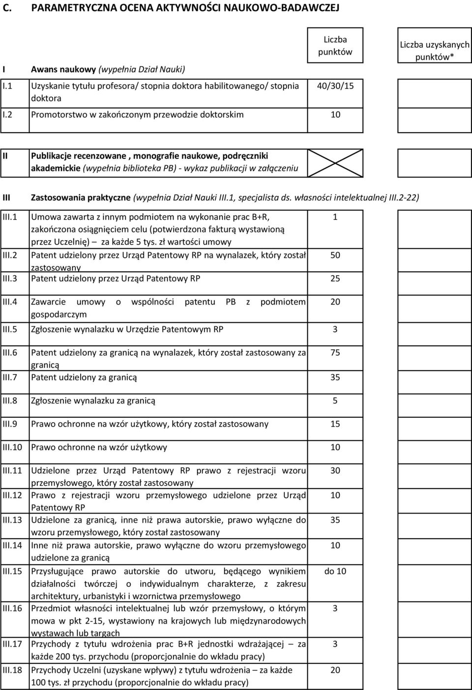 załączeniu III Zastosowania praktyczne (wypełnia Dział Nauki III., specjalista ds. własności intelektualnej III.2-22) III.