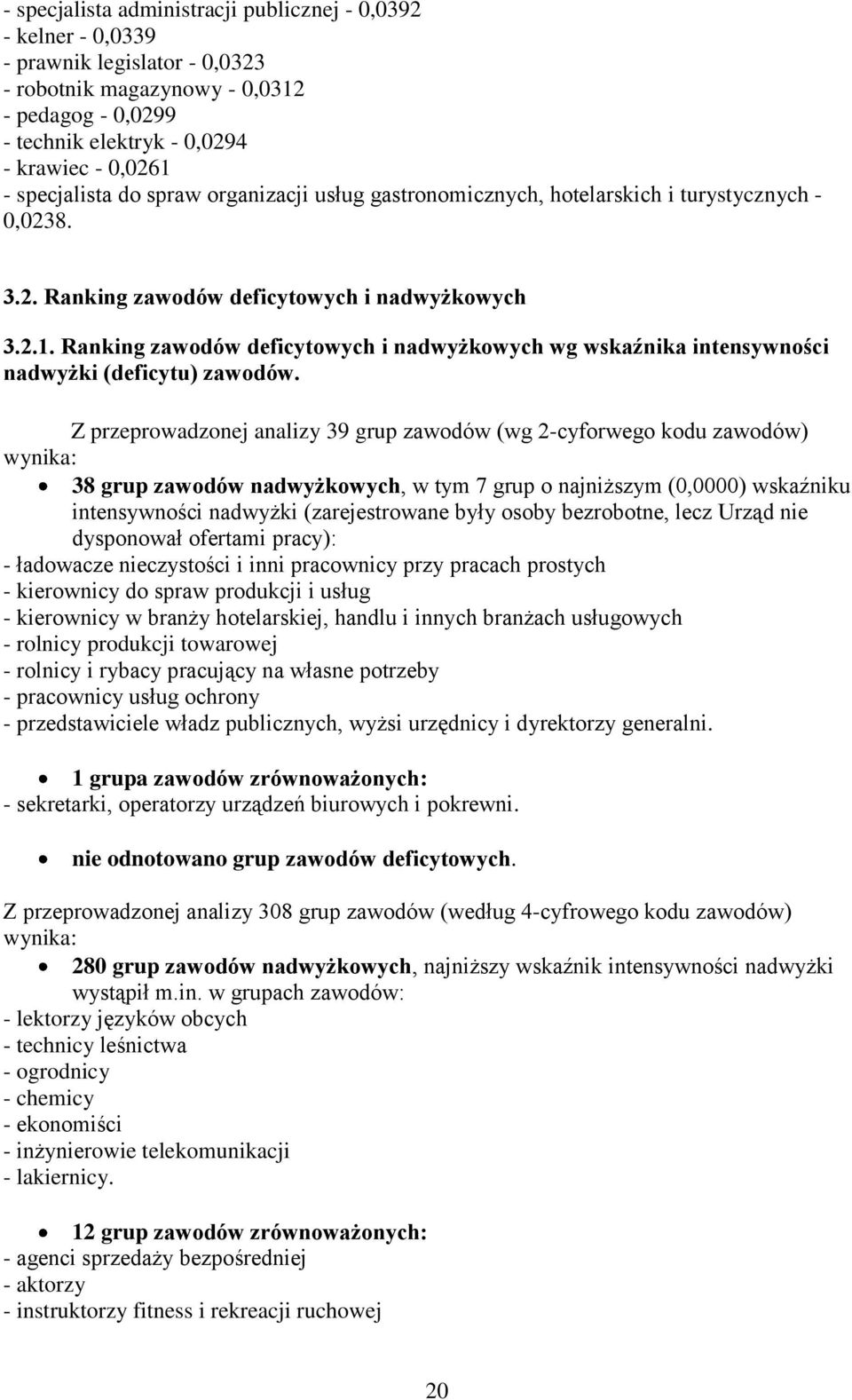 Ranking zawodów deficytowych i nadwyżkowych wg wskaźnika intensywności nadwyżki (deficytu) zawodów.