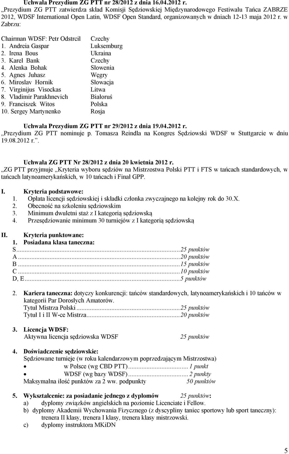w Zabrzu: Chairman WDSF: Petr Odstrcil Czechy 1. Andreia Gaspar Luksemburg 2. Irena Bous Ukraina 3. Karel Bank Czechy 4. Alenka Bohak Słowenia 5. Agnes Juhasz Węgry 6. Miroslav Hornik Słowacja 7.