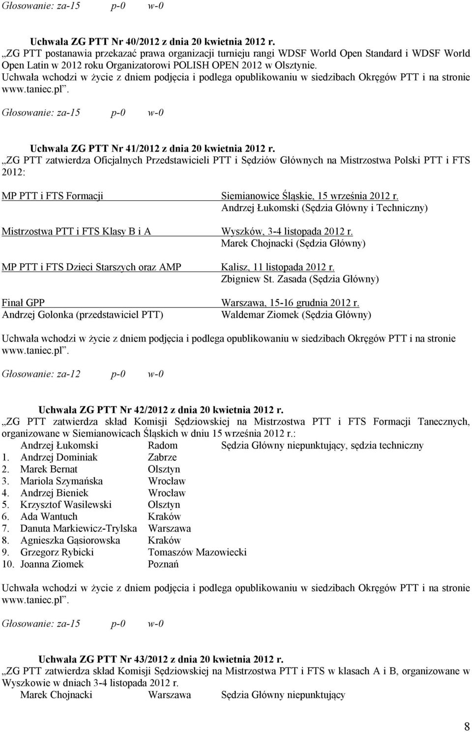 Uchwała ZG PTT Nr 41/2012 z dnia 20 kwietnia 2012 r.