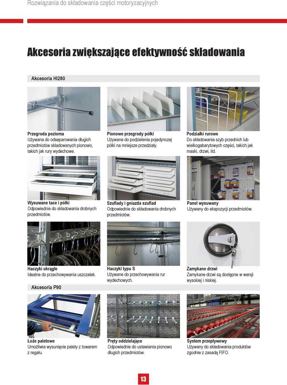 Wysuwane tace i półki Odpowiednie do składowania drobnych przedmiotów. Szuflady i gniazda szuflad Odpowiednie do składowania drobnych przedmiotów. Panel wysuwany Używany do ekspozycji przedmiotów.