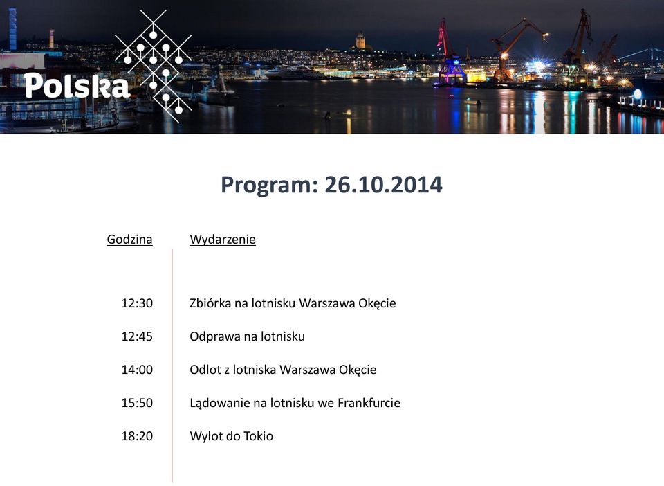 18:20 Zbiórka na lotnisku Warszawa Okęcie Odprawa na