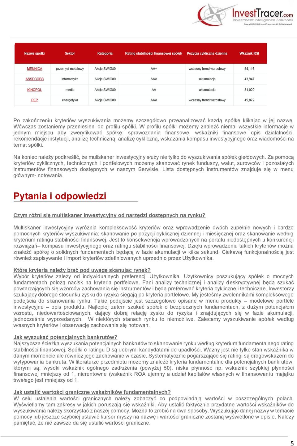 techniczną, analizę cykliczną, wskazania kompasu inwestycyjnego oraz wiadomości na temat spółki.