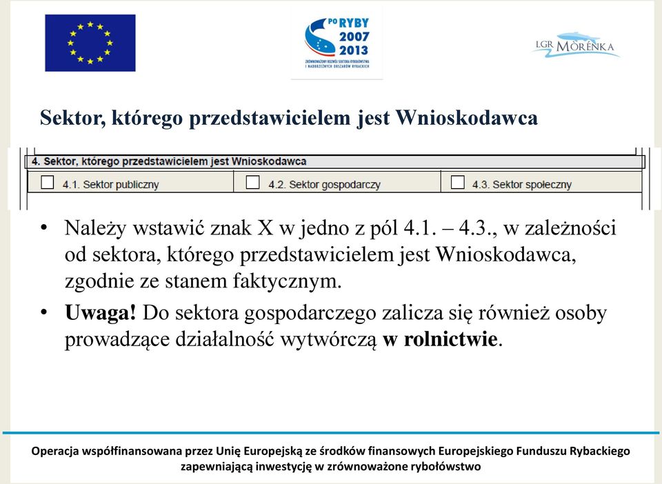 , w zależności od sektora, którego przedstawicielem jest Wnioskodawca,