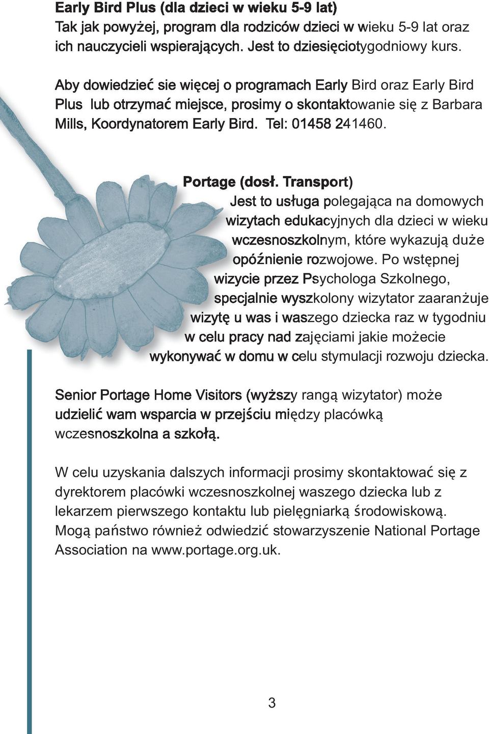 Transport) Jest to usługa polegająca na domowych wizytach edukacyjnych dla dzieci w wieku wczesnoszkolnym, które wykazują duże opóźnienie rozwojowe.