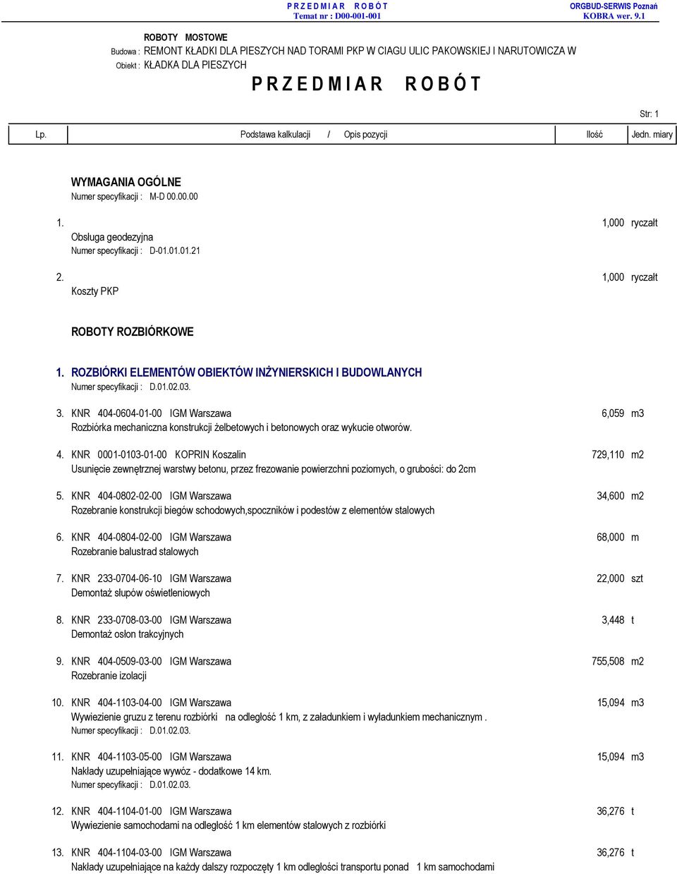 ROZBIÓRKI ELEMENTÓW OBIEKTÓW INŻYNIERSKICH I BUDOWLANYCH 3. KNR 40