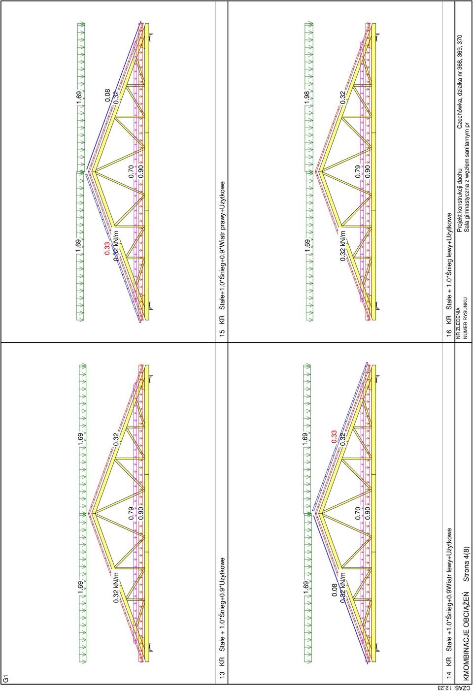 32 1.69 0.33 0.32 1.69 1.69 0.33 0.32 kn/m 0.08 0.32 0.70 0.90 15 KR Stałe+1.0*Śnieg+0.