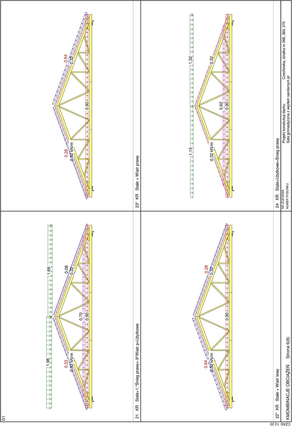 90 1.69 0.08 0.32 0.28 0.32 0.28 0.32 kn/m 0.64 0.32 0.90 23* KR Stałe + Wiatr prawy 1.