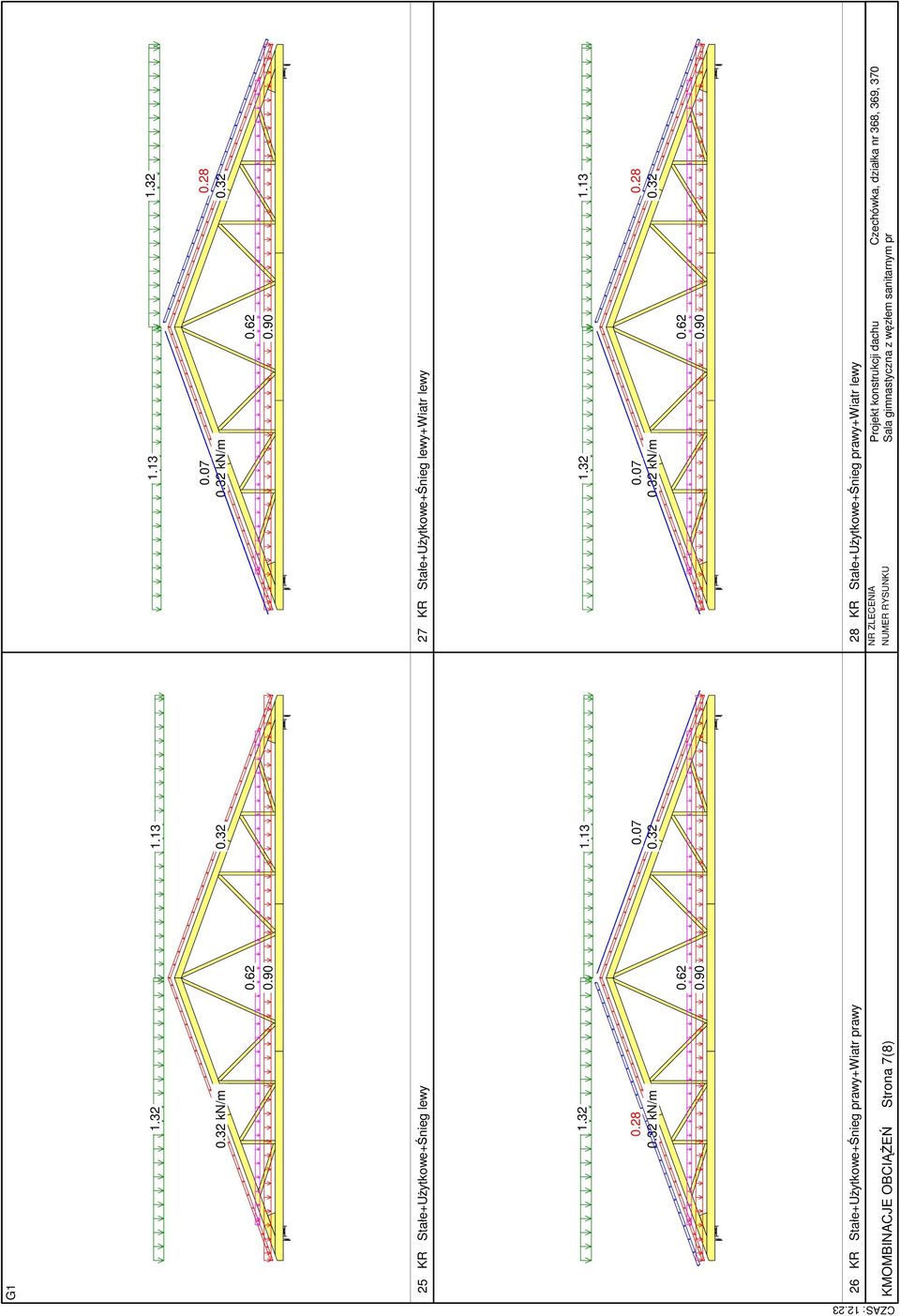 90 0.62 0.90 1.13 0.32 1.13 0.07 0.32 1.13 1.32 0.07 0.32 kn/m 0.28 0.32 0.62 0.90 27 KR Stałe+UŜytkowe+Śnieg lewy+wiatr lewy 1.