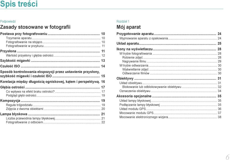 .. 15 Korelacja między długością ogniskowej, kątem i perspektywą. 16 Głębia ostrości... 17 Co wpływa na efekt braku ostrości?... 17 Podgląd głębi ostrości... 19 Kompozycja... 19 Reguła trójpodziału.