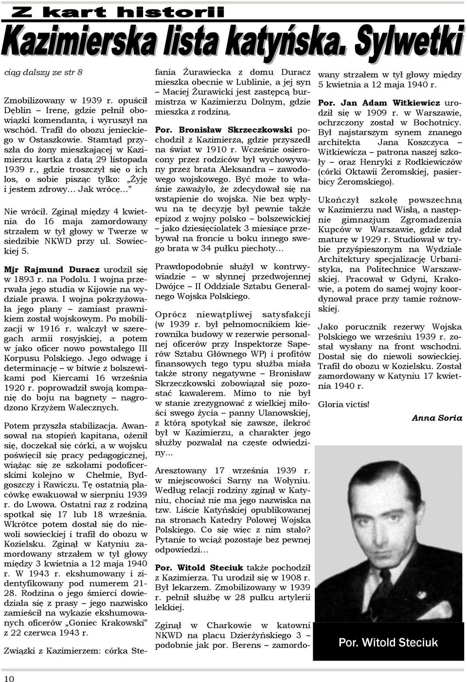 Zginął między 4 kwietnia do 16 maja zamordowany strzałem w tył głowy w Twerze w siedzibie NKWD przy ul. Sowieckiej 5. Mjr Rajmund Duracz urodził się w 1893 r. na Podolu.