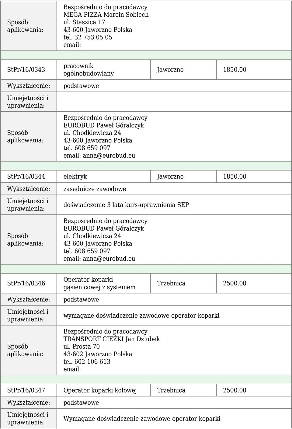 Chodkiewicza 24 tel. 608 659 097 anna@eurobud.eu StPr/16/0346 Operator koparki gąsienicowej z systemem Trzebnica 2500.