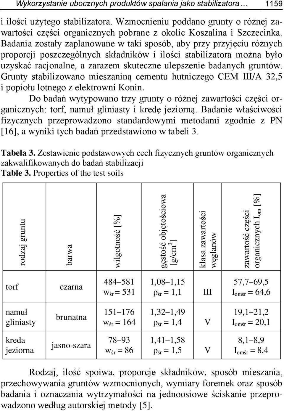 Badania zostały zaplanowane w taki sposób, aby przy przyjęciu różnych proporcji poszczególnych składników i ilości stabilizatora można było uzyskać racjonalne, a zarazem skuteczne ulepszenie badanych