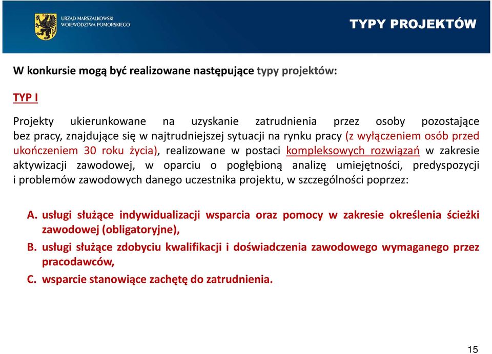 pogłębioną analizę umiejętności, predyspozycji i problemów zawodowych danego uczestnika projektu, w szczególności poprzez: A.