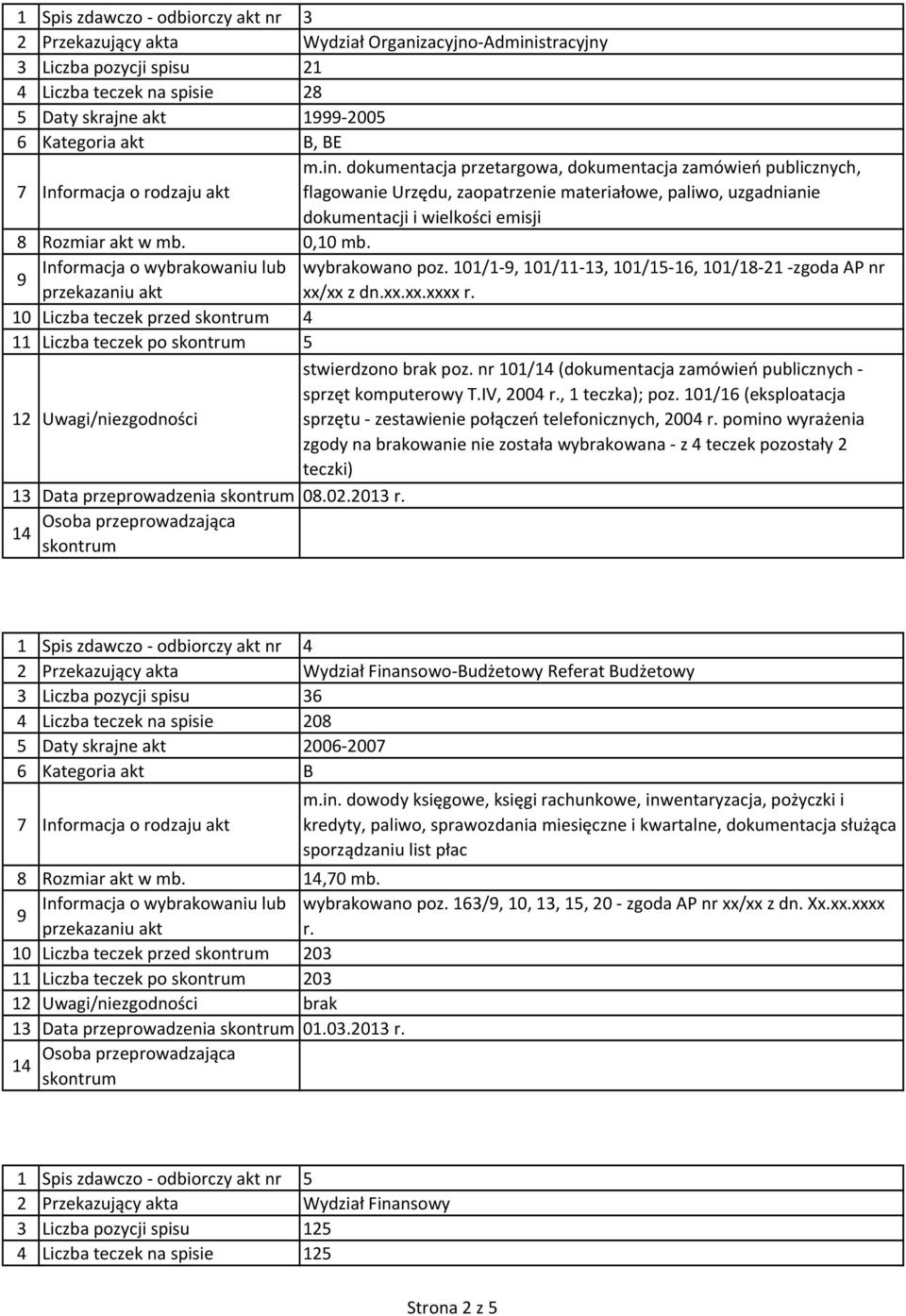 dokumentacja przetargowa, dokumentacja zamówień publicznych, flagowanie Urzędu, zaopatrzenie materiałowe, paliwo, uzgadnianie dokumentacji i wielkości emisji 8 Rozmiar akt w mb. 0,10 mb.