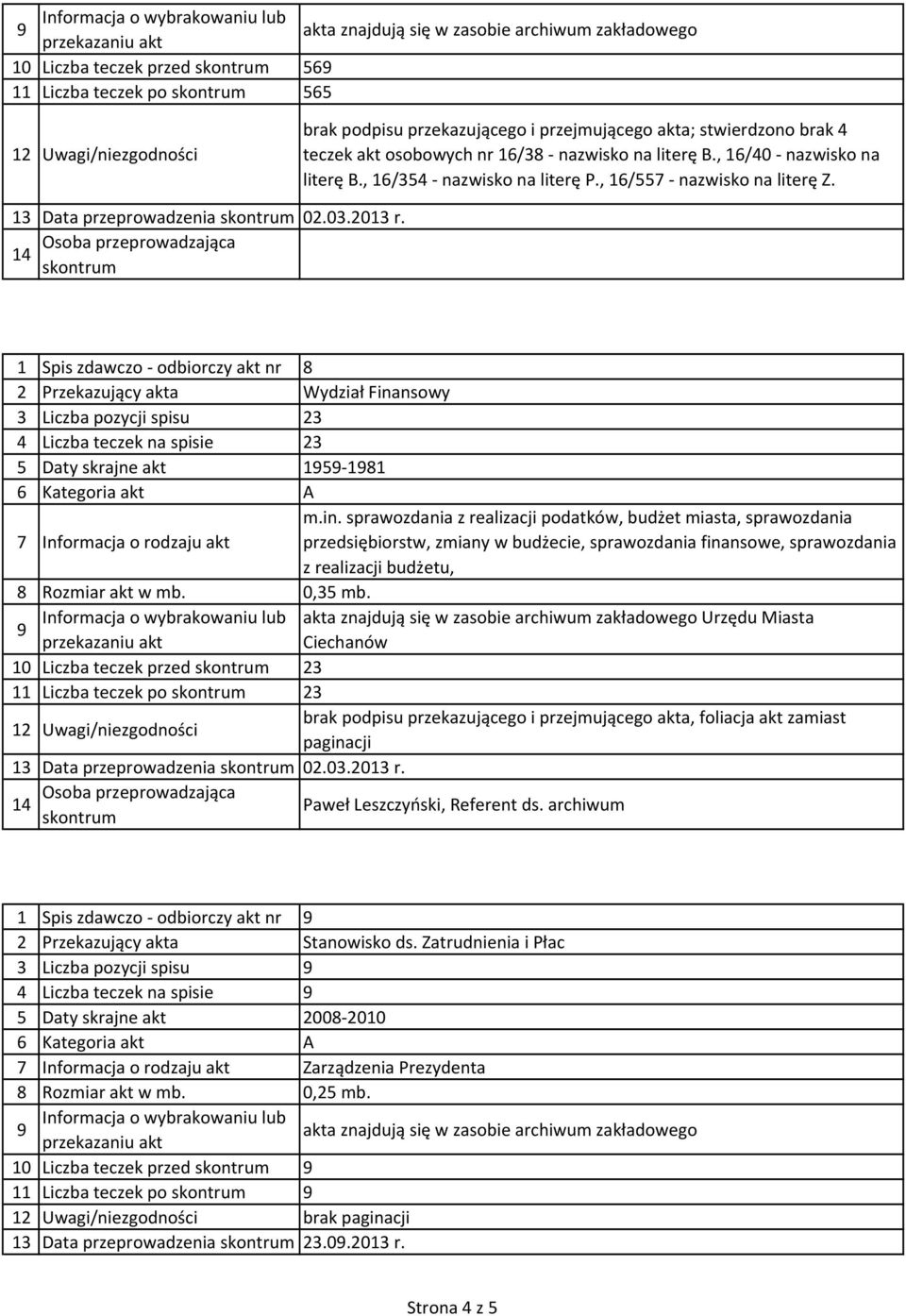 1 Spis zdawczo - odbiorczy akt nr 8 3 Liczba pozycji spisu 23 4 Liczba teczek na spisie 23 5 Daty skrajne akt 15-181 m.in.