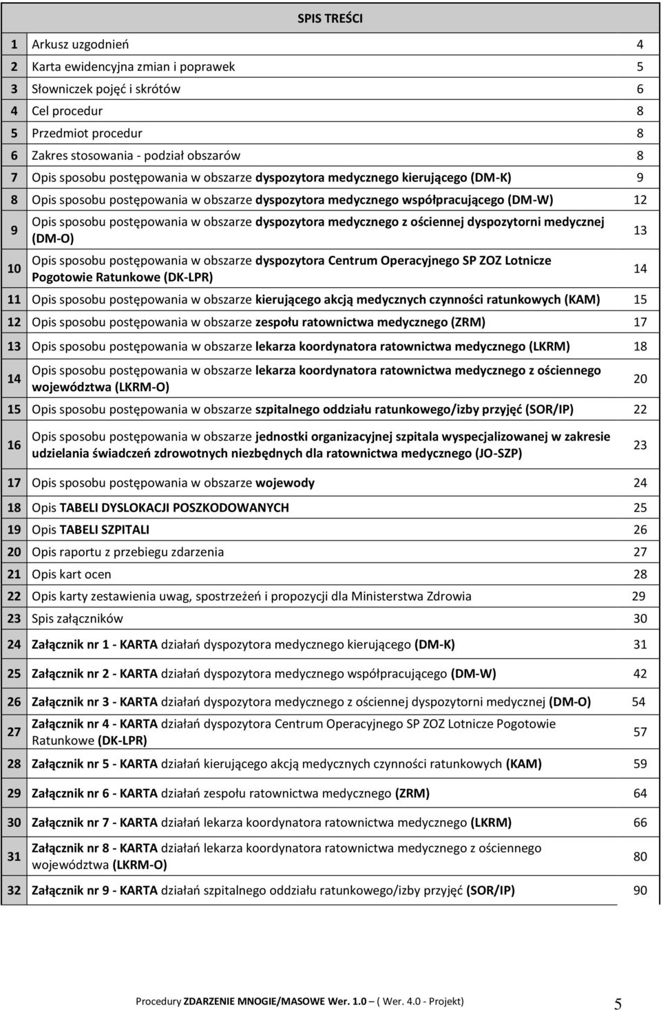 dyspozytora medycznego z ościennej dyspozytorni medycznej (DM-O) Opis sposobu postępowania w obszarze dyspozytora Centrum Operacyjnego SP ZOZ Lotnicze Pogotowie Ratunkowe (DK-LPR) 11 Opis sposobu