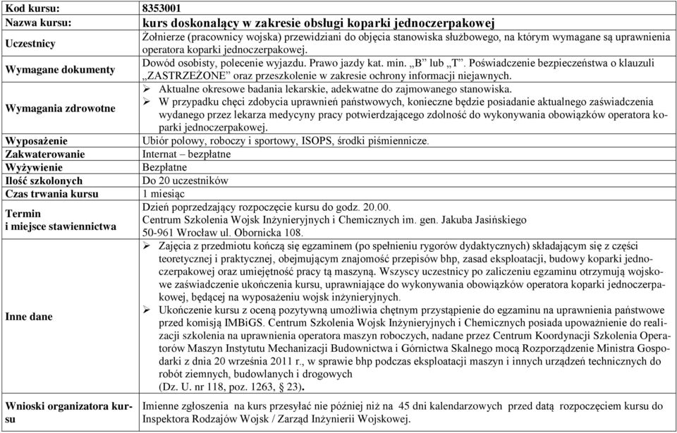 Poświadczenie bezpieczeństwa o klauzuli ZASTRZEŻONE oraz przeszkolenie w zakresie ochrony informacji niejawnych. Aktualne okresowe badania lekarskie, adekwatne do zajmowanego stanowiska.