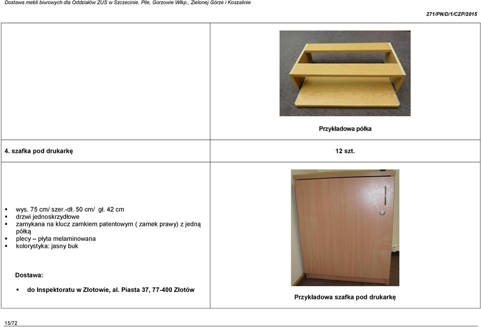 42 cm drzwi jednoskrzydłowe zamykana na klucz zamkiem patentowym ( zamek prawy)