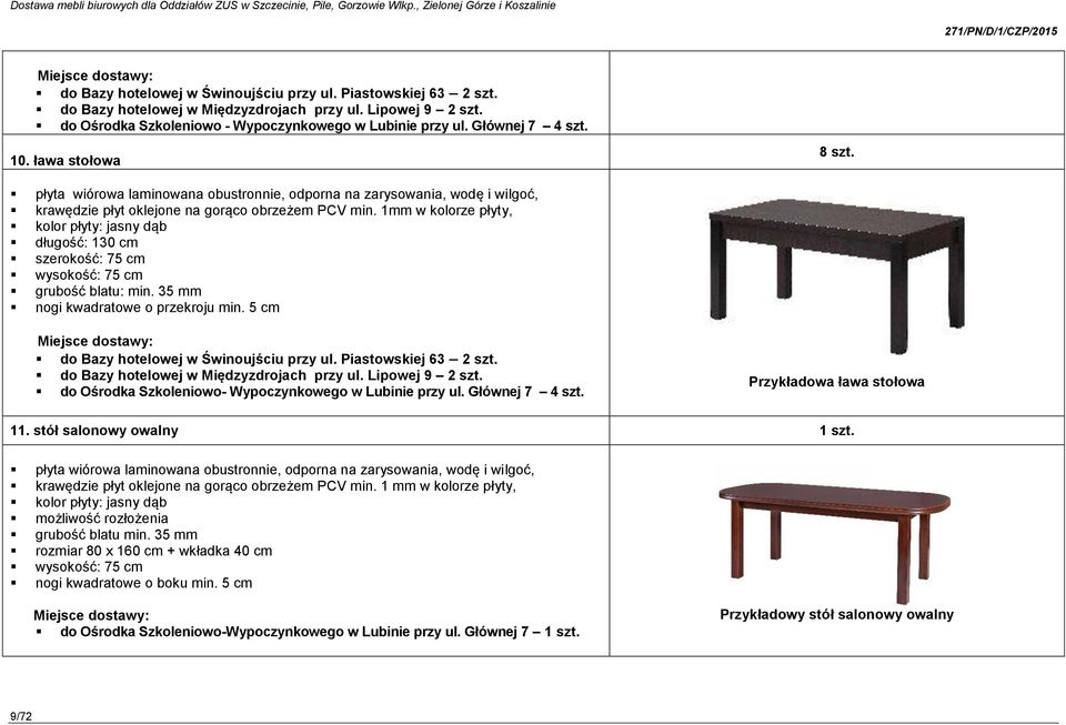 1mm w kolorze płyty, kolor płyty: jasny dąb długość: 130 cm szerokość: 75 cm wysokość: 75 cm grubość blatu: min. 35 mm nogi kwadratowe o przekroju min.