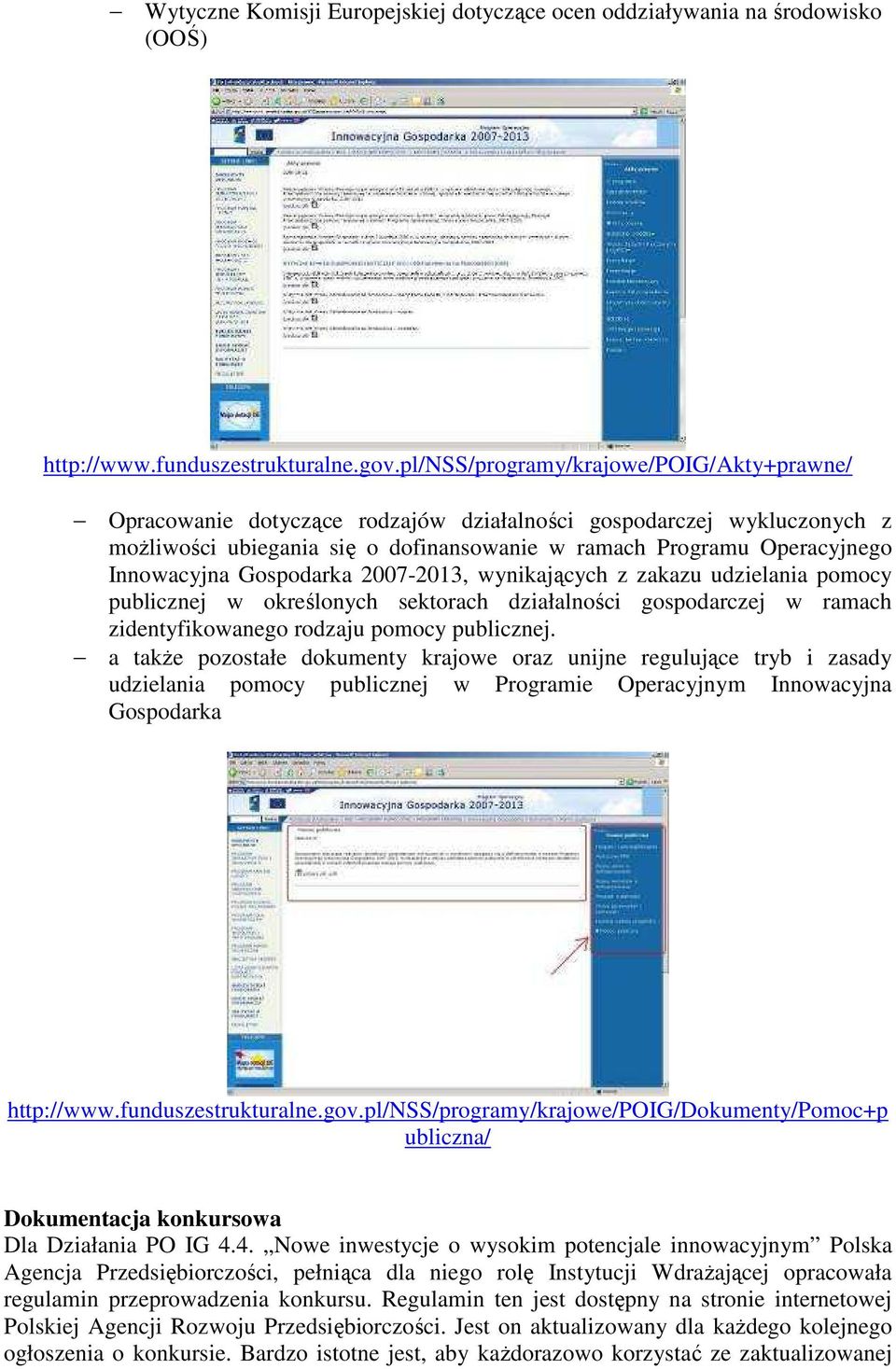 Gospodarka 2007-2013, wynikających z zakazu udzielania pomocy publicznej w określonych sektorach działalności gospodarczej w ramach zidentyfikowanego rodzaju pomocy publicznej.